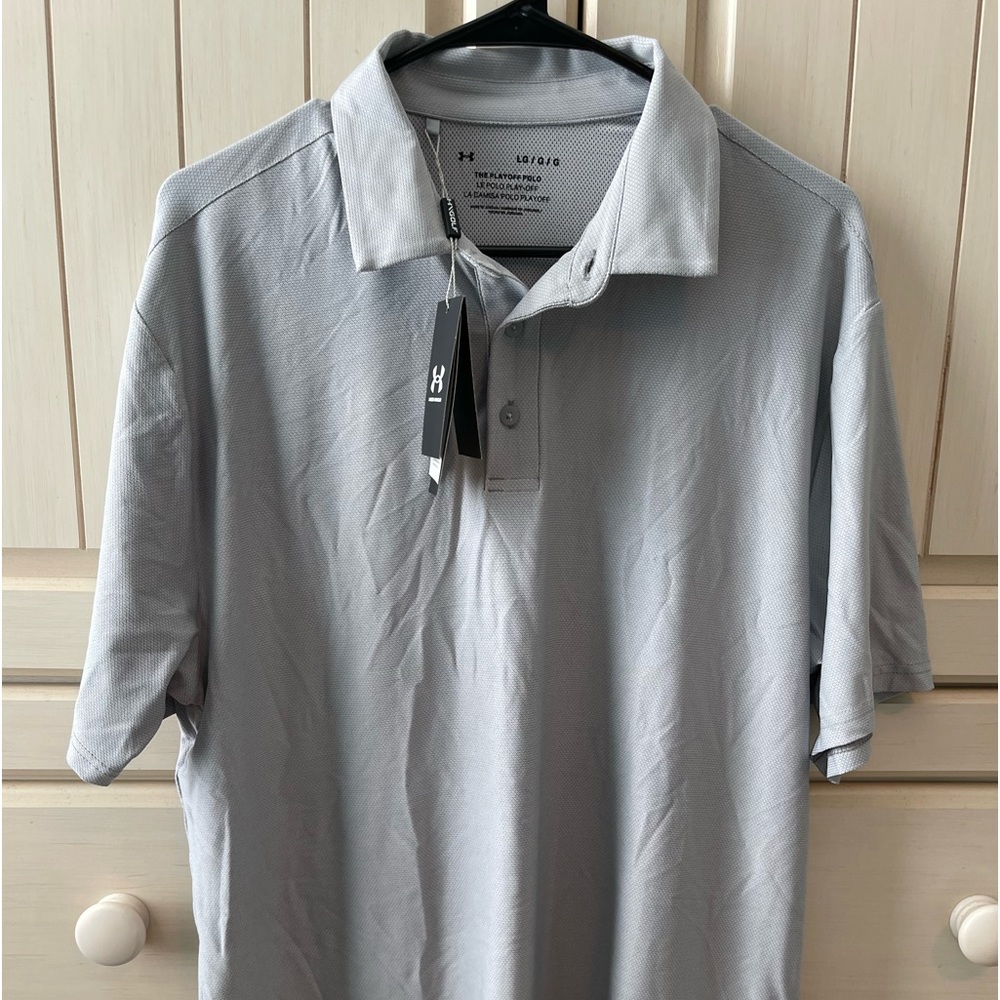 Men’s golf polo, NWT Under Armour, grey, size large